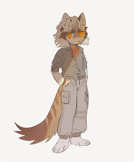 A sketchy drawing of a troll with bright orange and green clothes floating.